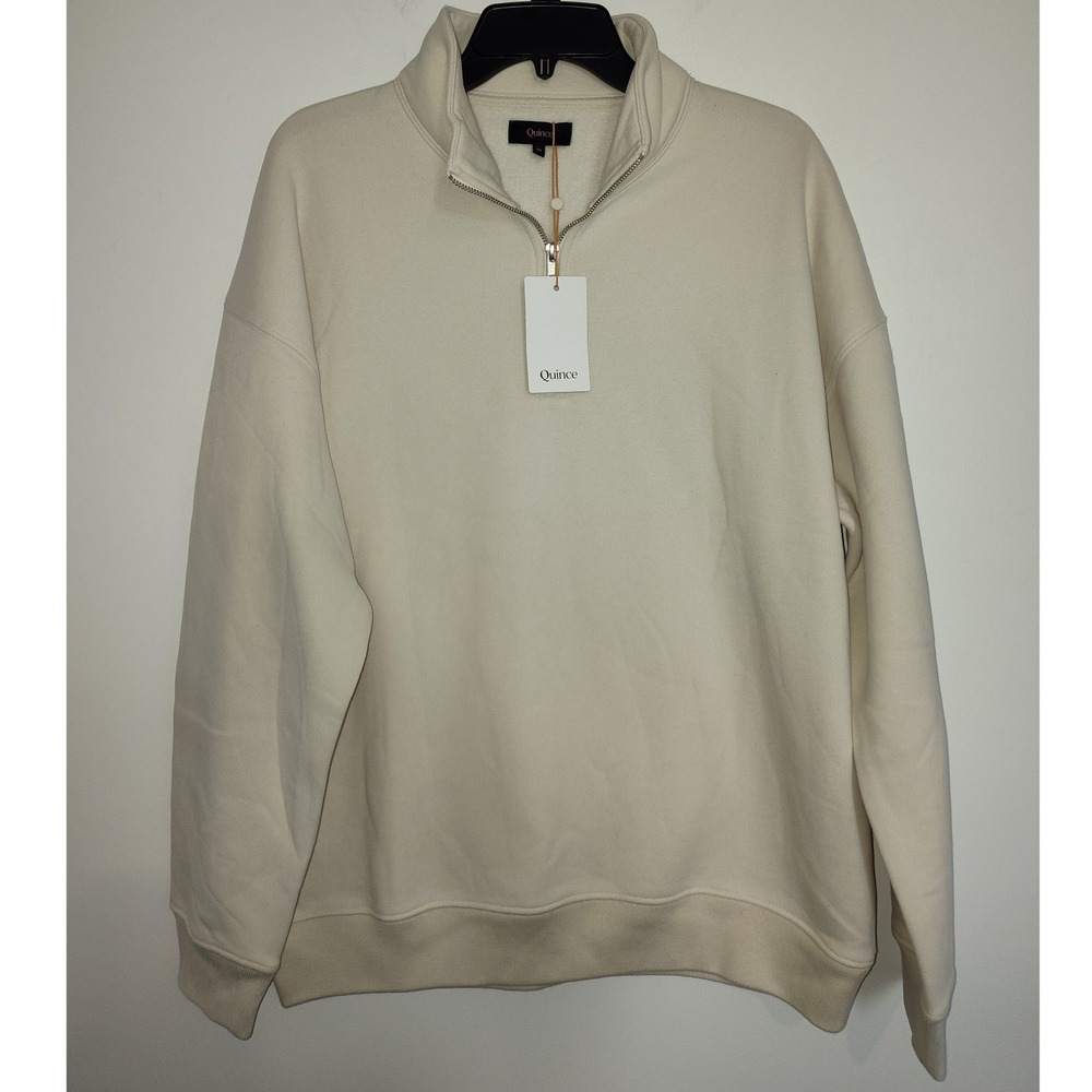 Quince Mens Organic Cotton Quarter Zip Sweatshirt Cream Ivory Size M NWT